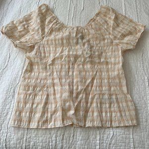 New with Tags: J. Crew V-back puff-sleeve top in textured plaid